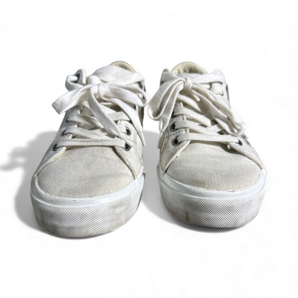 Taos White Canvas Sneakers Women’s Size 8 – Side Zipper, Metallic Details